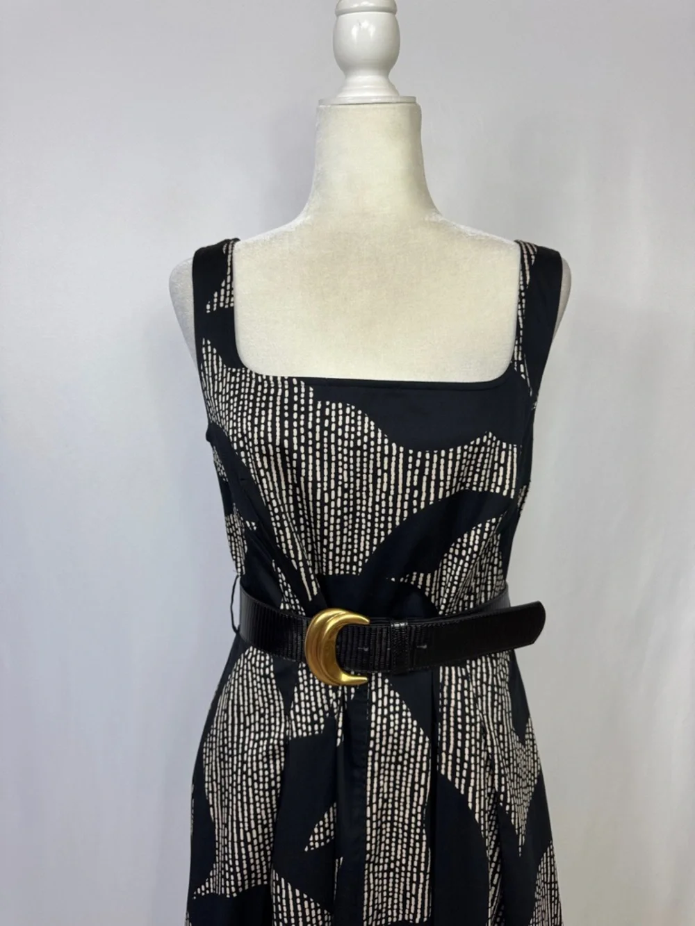 Donna Karan New York Cotton Sleeveless Belted Midi Dress Size 8 Black Tan - Picture 8 of 16